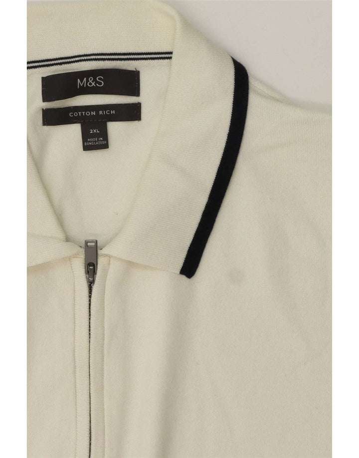 Marks & Spencer Pull col polo pour homme 2XL Blanc rayé