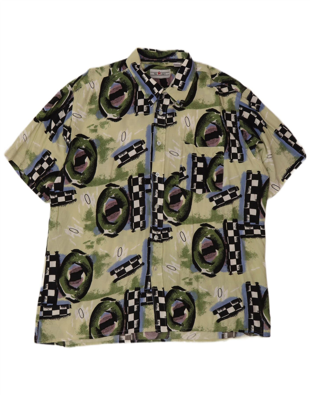 Chemise à manches courtes homme Vintage 2XL Viscose géométrique multicolore
