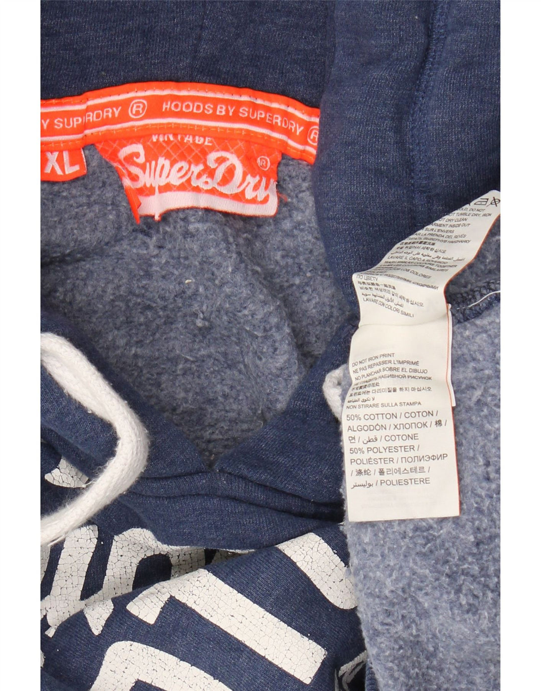 Superdry Pull à capuche graphique XL en coton bleu marine pour homme
