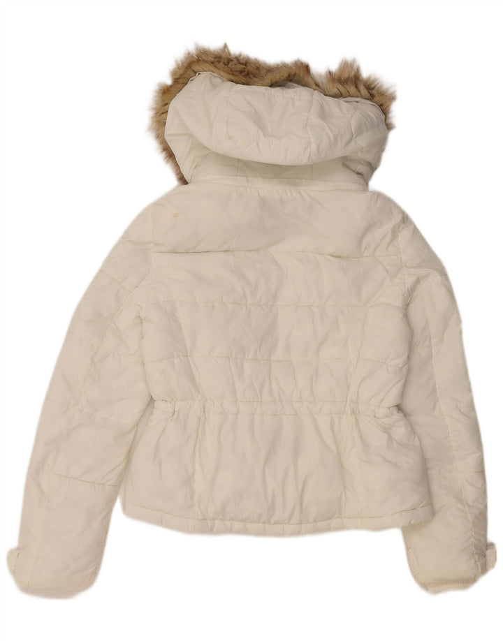 Zara Veste matelassée à capuche pour femme UK 10 Small Blanc Polyamide