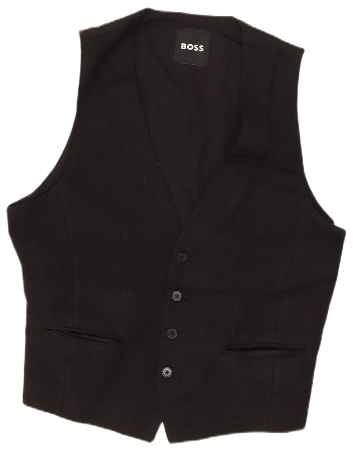 HUGO BOSS Hommes Gilet IT 46 Petit Noir Laine Vierge