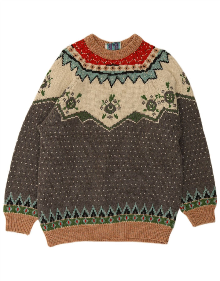 Creativity Pull à col rond pour homme en laine Fair Isle multicolore