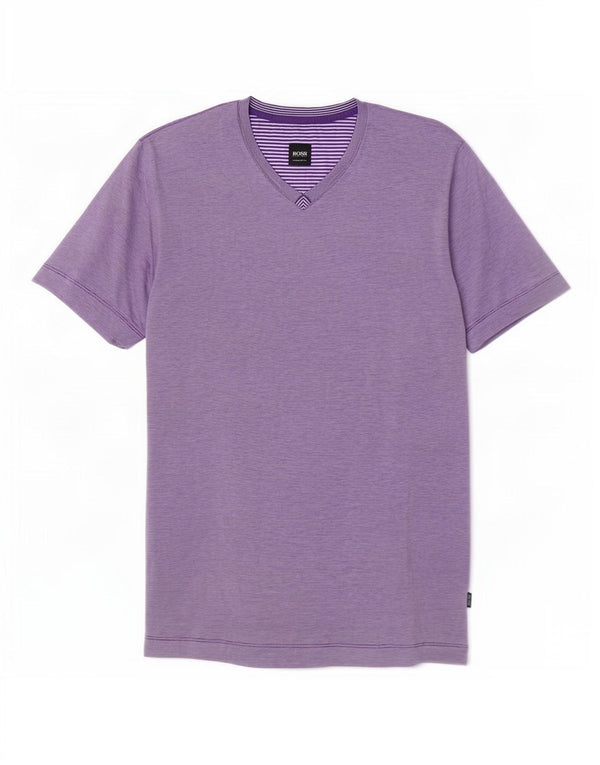 Hugo Boss Hommes Regular Fit T-Shirt Top Large Violet Pinstripe Coton