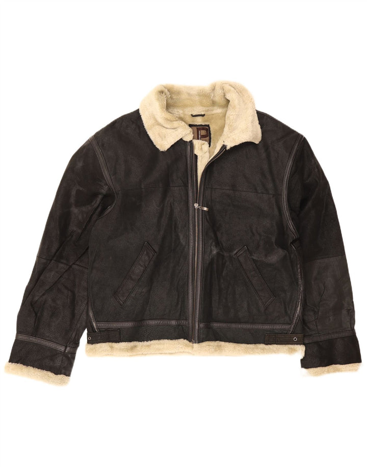 Conbipel Veste en peau de mouton pour homme UK 42 XL Cuir noir