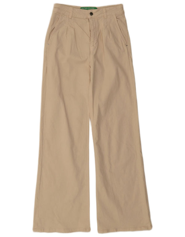 Benetton Jean taille haute à jambe large pour femme UK 8 Small W26 L31 Coton beige