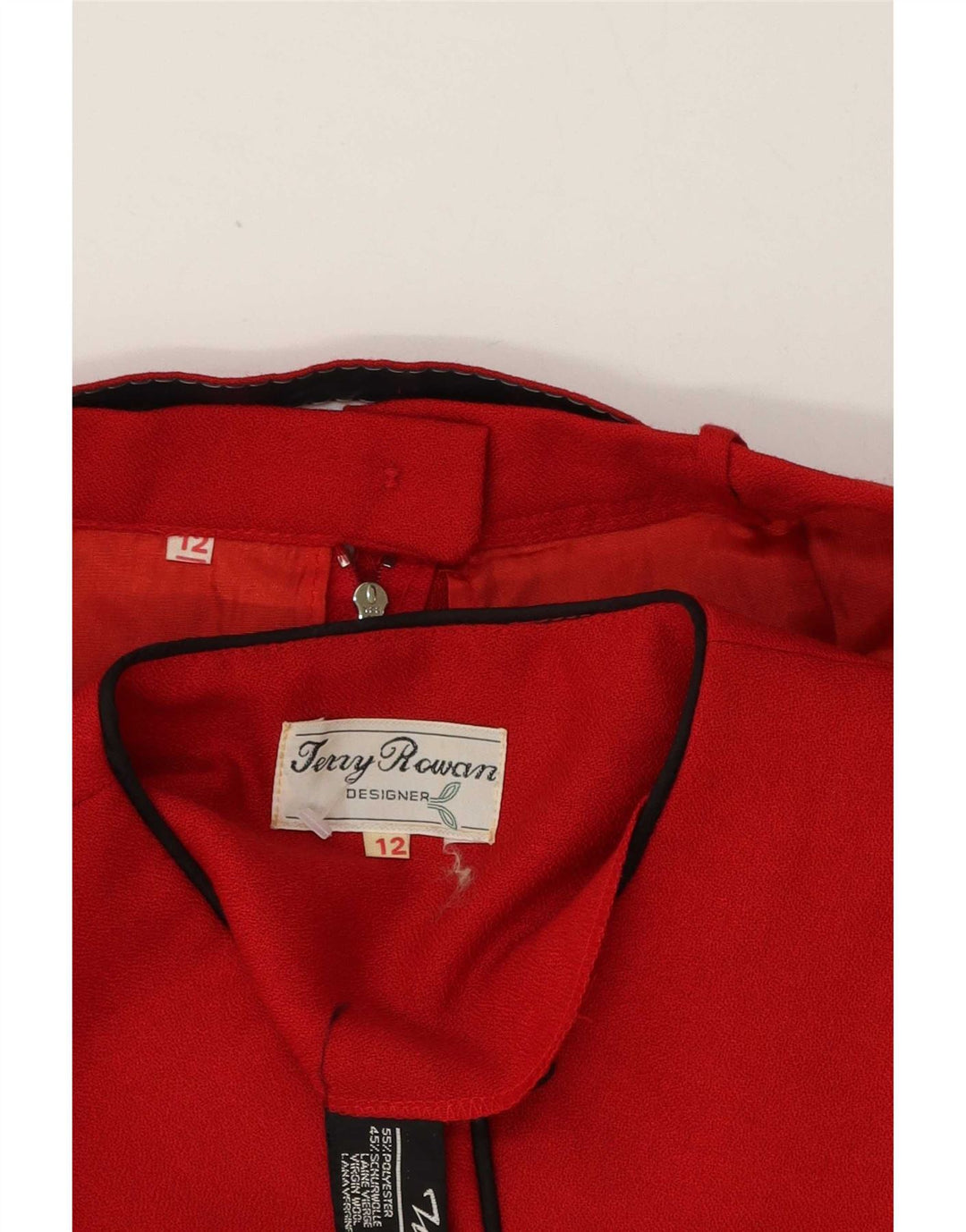 vintage Femmes 5 Bouton 2 Pièces Jupe Ensemble UK 12 Moyen W28 Rouge Polyester