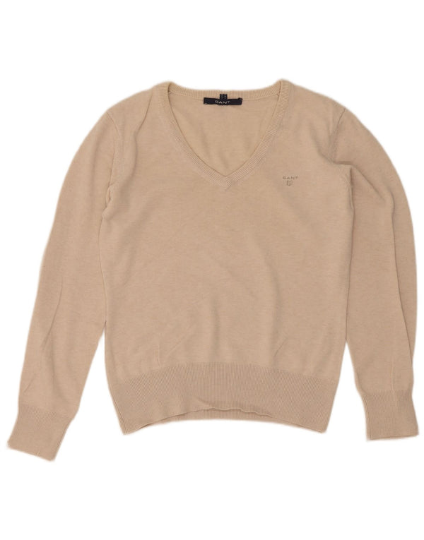 Gant Pull col en V pour femme UK 12 Coton beige moyen