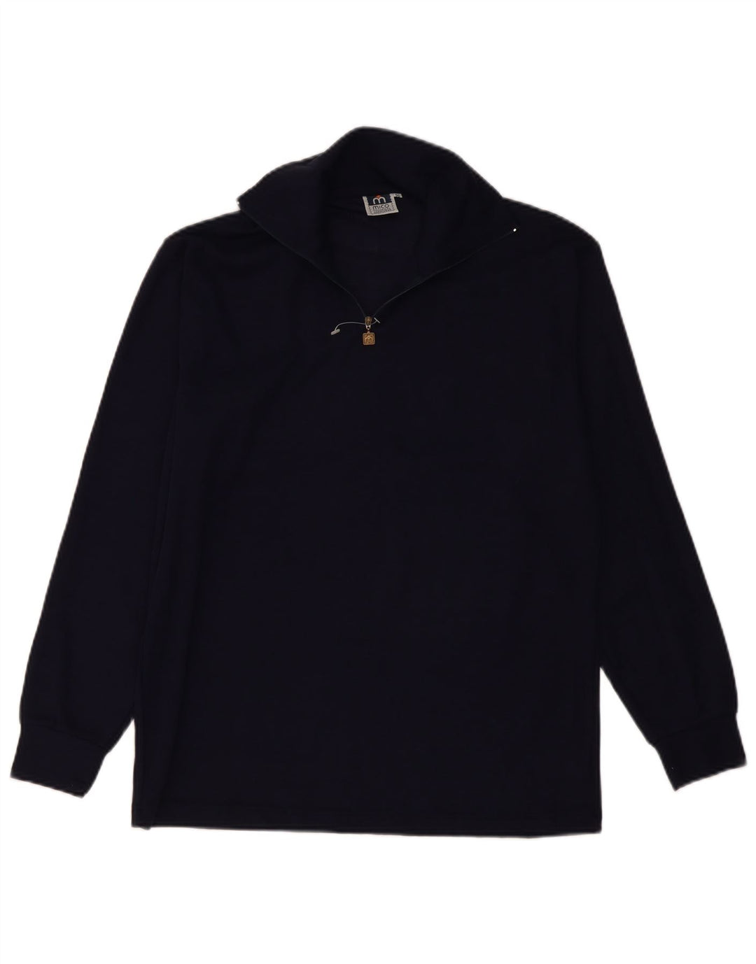 vintage Homme Zip Neck Jumper Pull IT 50 Laine Bleu Marine Moyenne