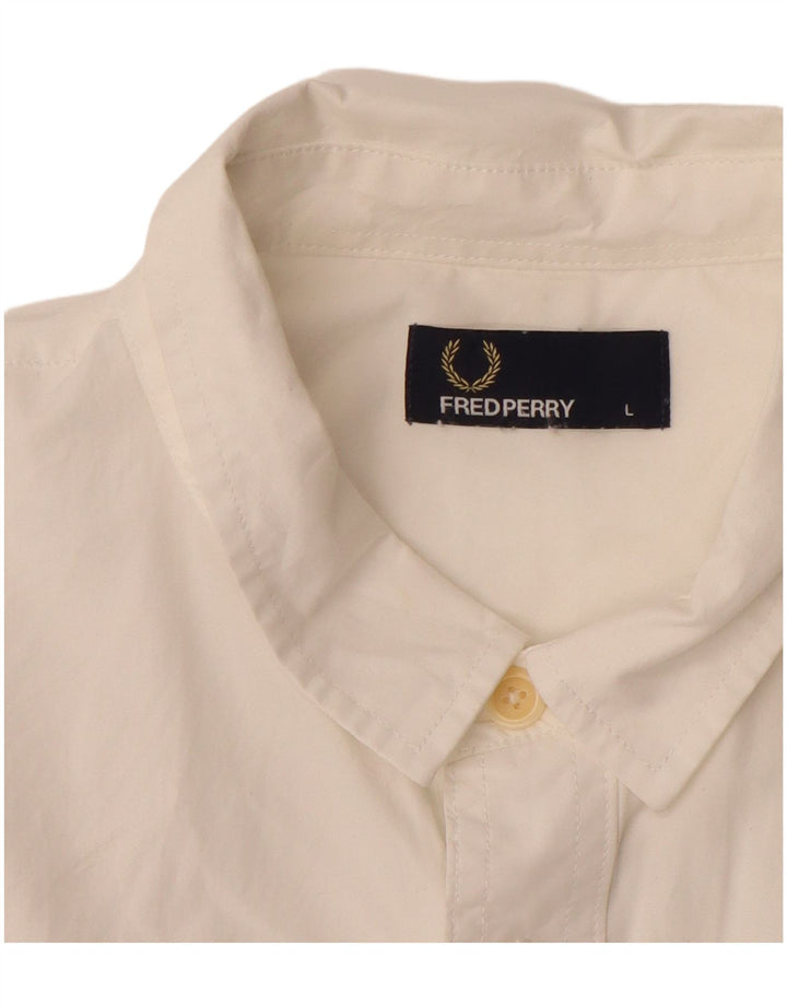 FRED PERRY Mens Shirt Large White Cotton