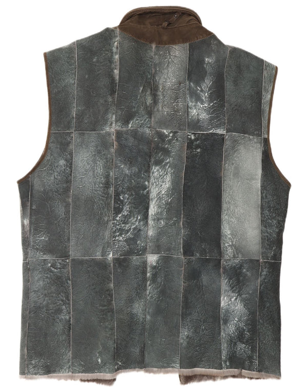 REIHER Gilet en cuir avec doublure en peau de mouton pour homme EU 54 2XL Gris Patchwork Cuir