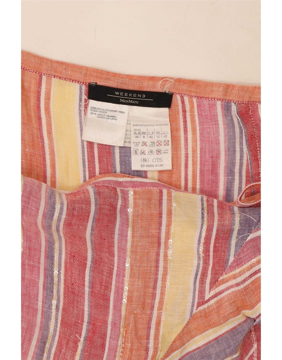 Max Mara Jupe portefeuille pour femme UK 10 Small W27 Lin rayé multicolore