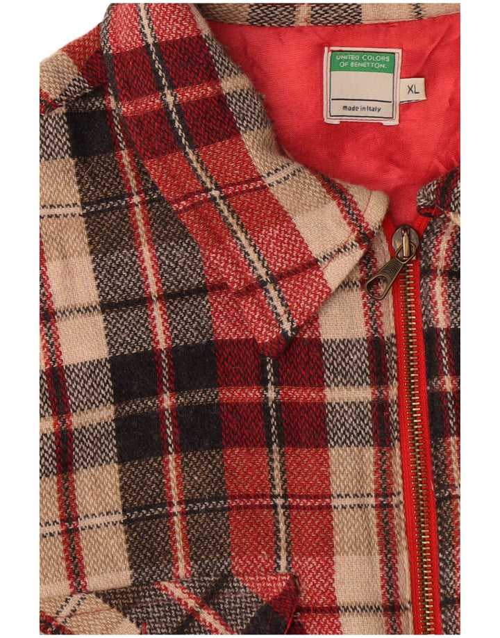 Benetton Surchemise Femme Chemise Oversize UK 18 XL Rouge Carreaux Polyester