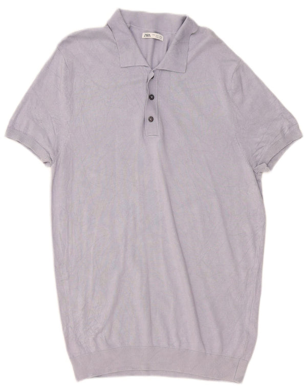 Zara Pull à manches courtes et col polo pour homme Large Bleu Viscose