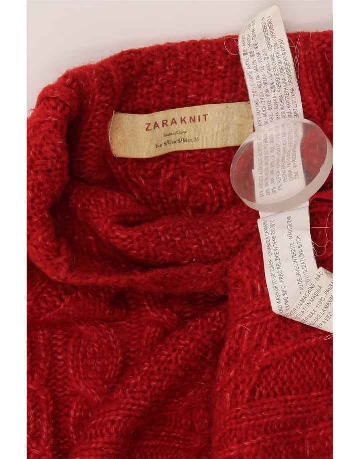 Zara Pull col roulé pour femme UK 10 Petit Acrylique Rouge