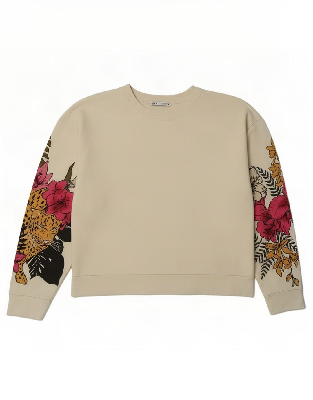 Zara Sweat-shirt surdimensionné graphique pour femme UK 14 Medium Blanc Floral