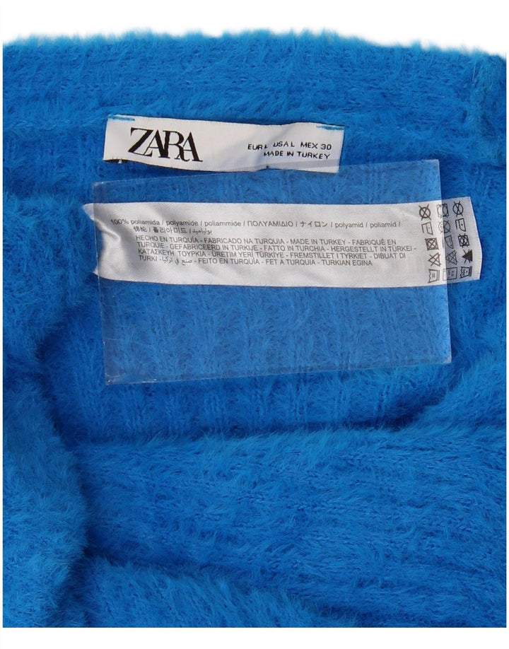 Zara Womens Crop Oversize Cardigan Pull UK 16 Grand Bleu Polyamide