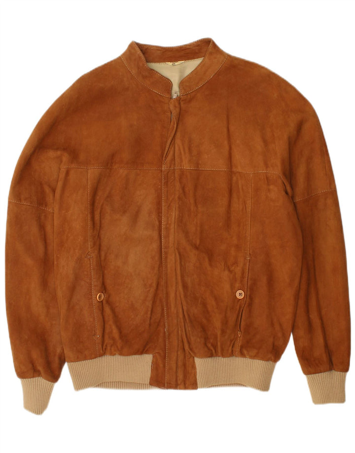 Veste Bomber En Daim Vintage Homme IT 52 XL Cuir Marron