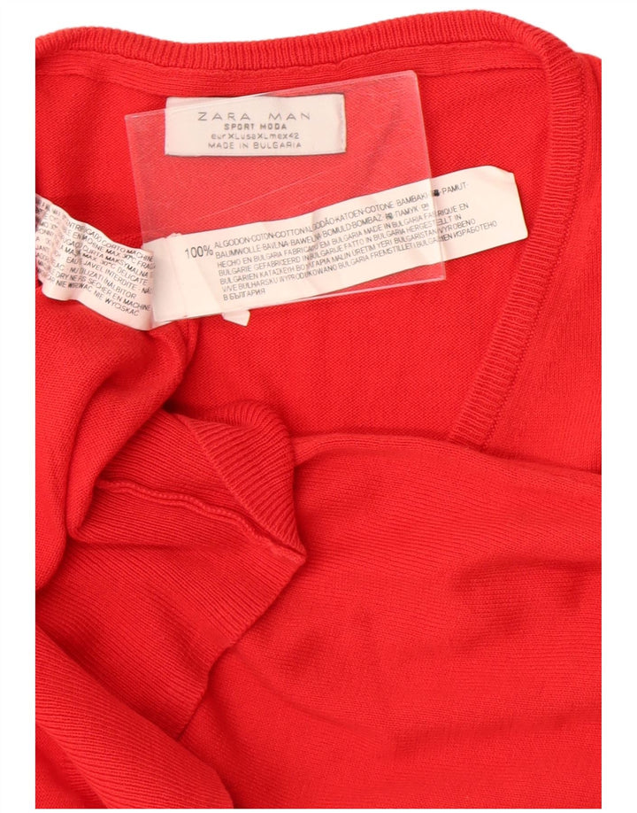 Zara Pull Col V Homme XL Rouge Coton