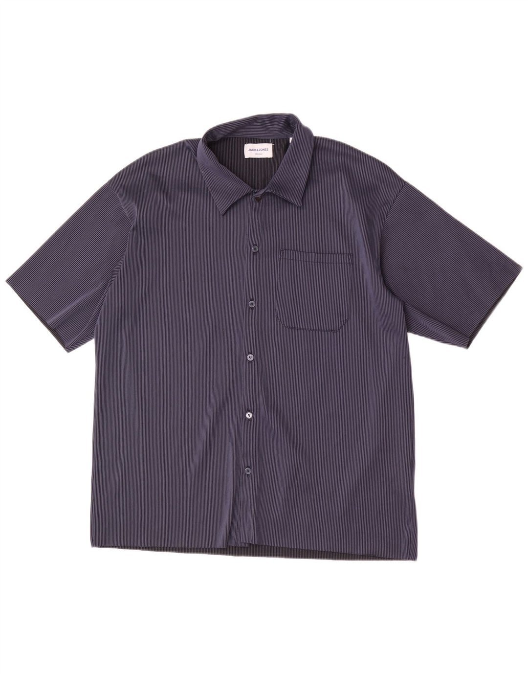 Jack & Jones Chemise à Manches Courtes Homme Large Bleu Marine Rayé Polyester