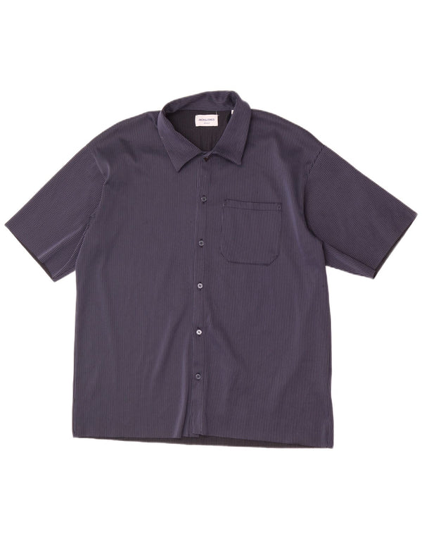Jack & Jones Chemise à Manches Courtes Homme Large Bleu Marine Rayé Polyester