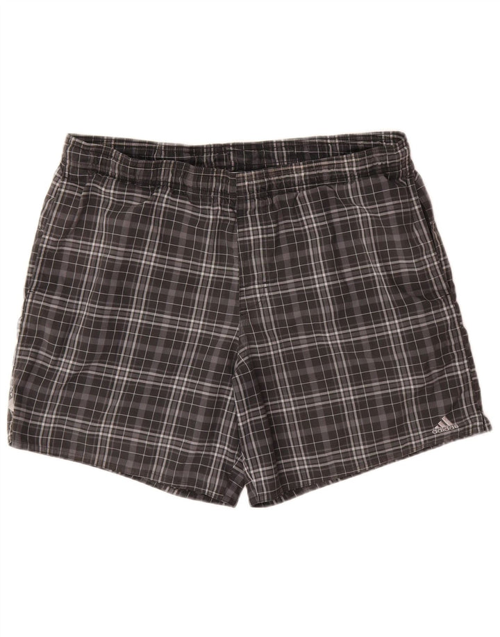 Adidas Short de bain homme gris moyen à carreaux en polyester