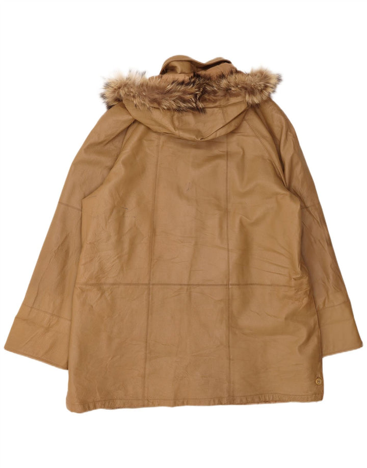 VINTAGE Manteau en cuir à capuche surdimensionné pour femme IT 46 Grand cuir marron