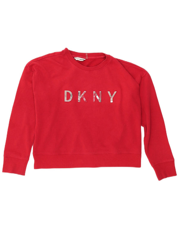 DKNY Sweat-shirt court graphique pour femme UK 14 Grand coton rouge