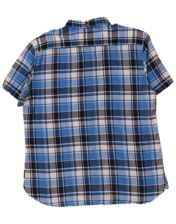 French Connection Chemise à Manches Courtes Homme XL Bleu Carreaux Coton