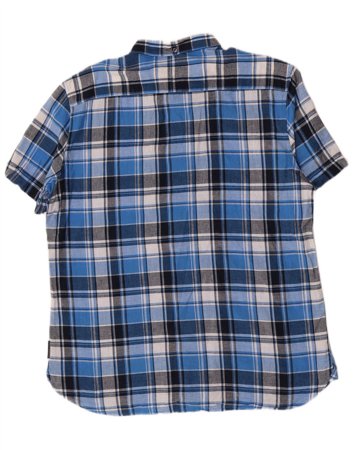 French Connection Chemise à Manches Courtes Homme XL Bleu Carreaux Coton
