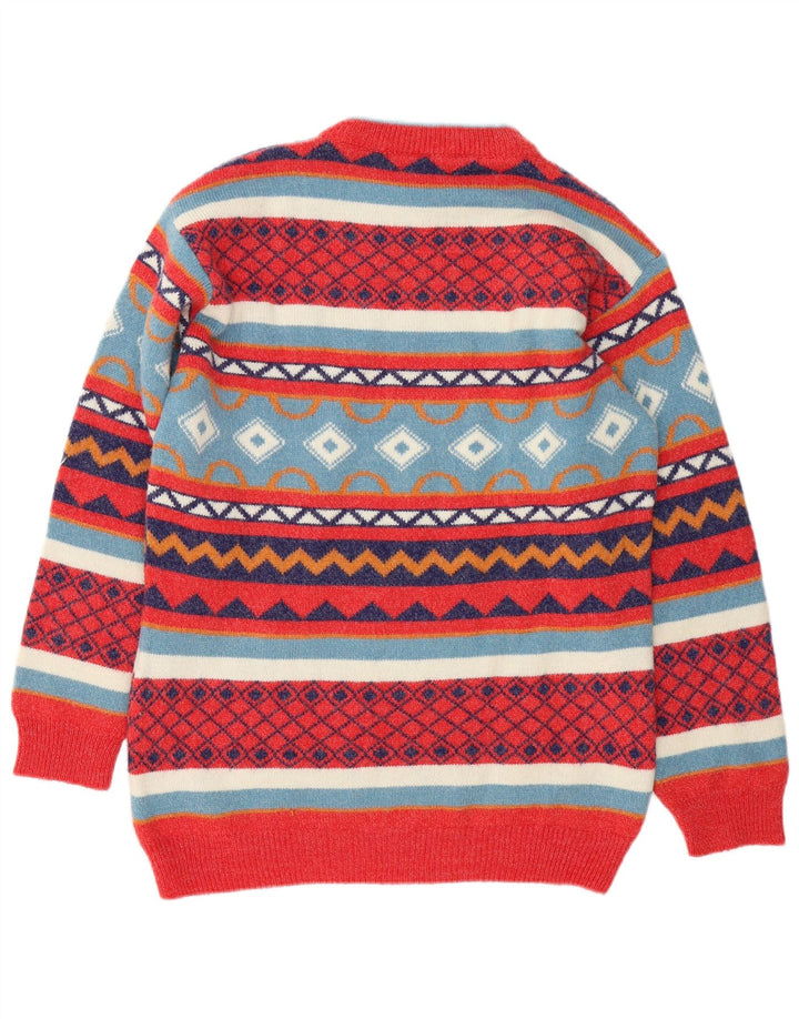 vintage Mens Crew Neck Jumper Pull Grande laine géométrique multicolore