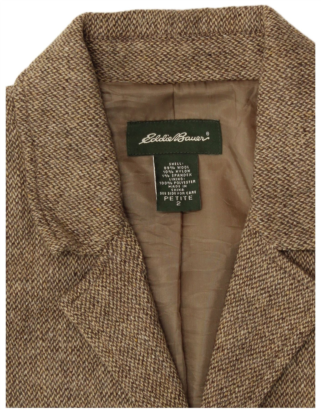 EDDIE BAUER Veste blazer à 3 boutons pour femme Petite US 2 XS Beige moucheté