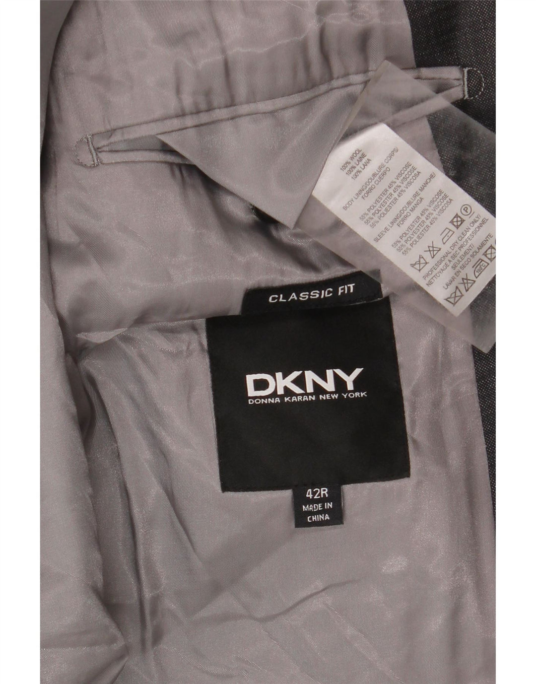 Dkny Veste Blazer Coupe Classique à 2 Boutons pour Homme UK 42 XL Laine Grise