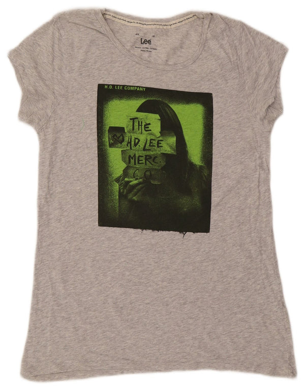 Lee T-Shirt Graphique Femme UK 12 Gris Moyen Coton