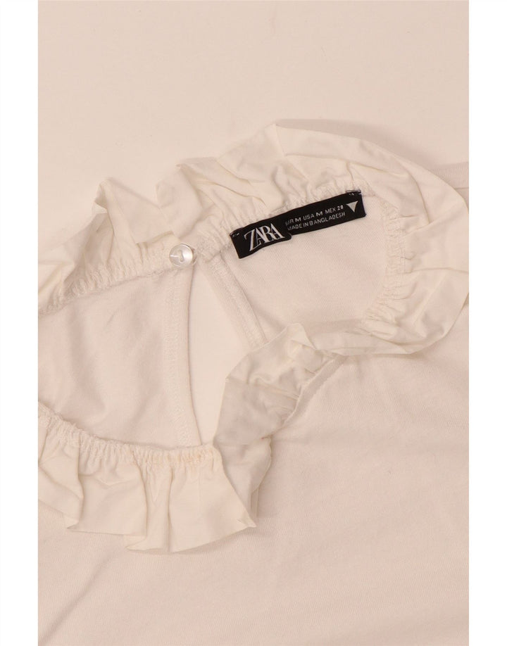 ZARA Chemisier court à manches longues pour femme UK 12 Medium Off White