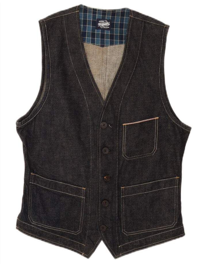 vintage Mens Denim Gilet Petit Bleu Marine