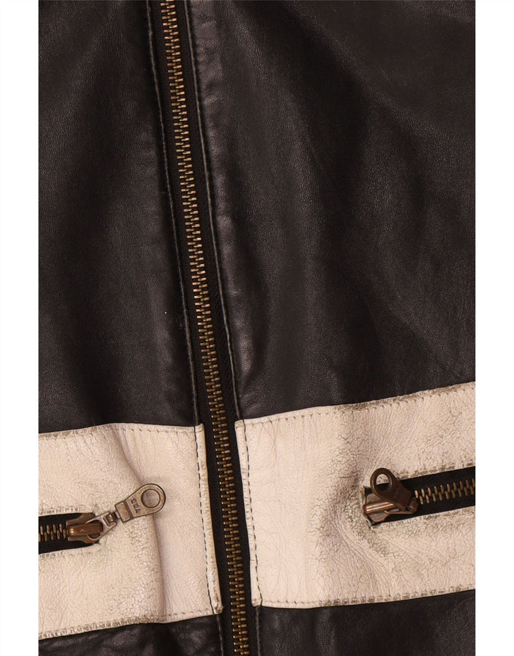 Veste Motorstyle Femme Vintage EU 42 Grand Colorblock Noir