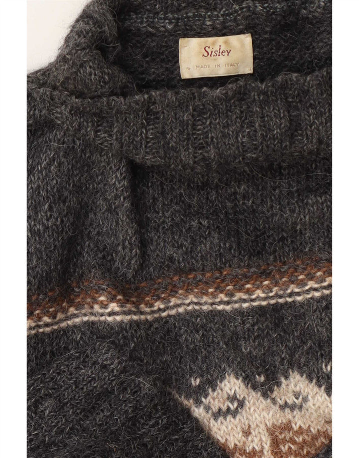 Sisley Pull col roulé pour femme UK 16 Large Gris Géométrique
