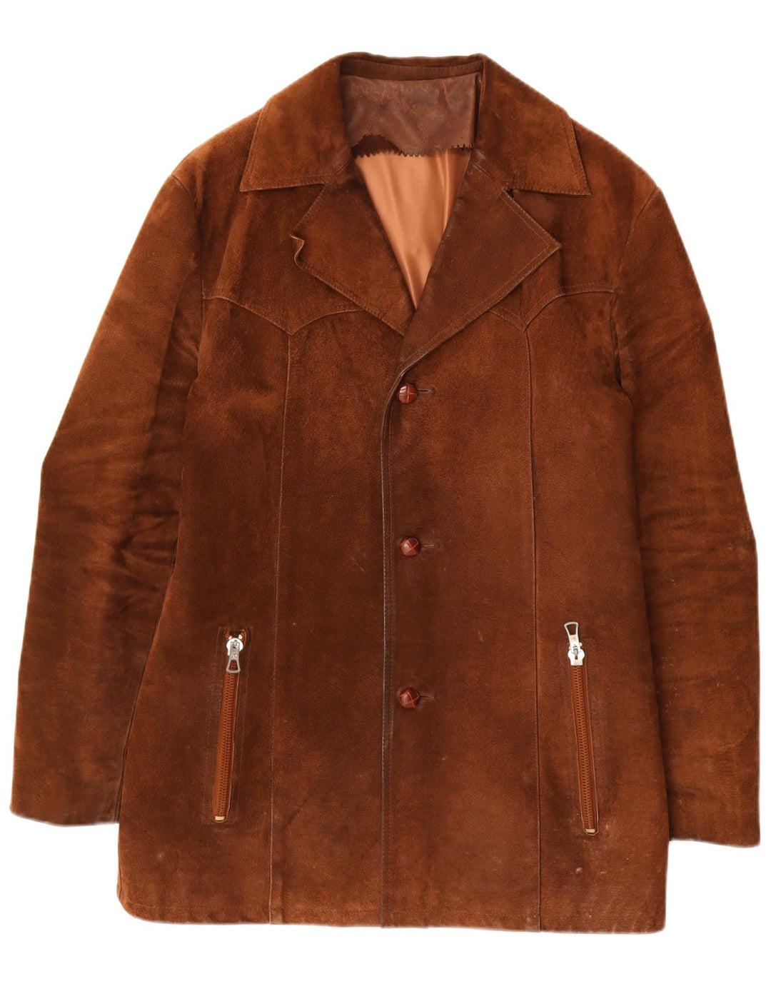 vintage Mens Suede Overcoat EU 50 Grand Cuir Brun