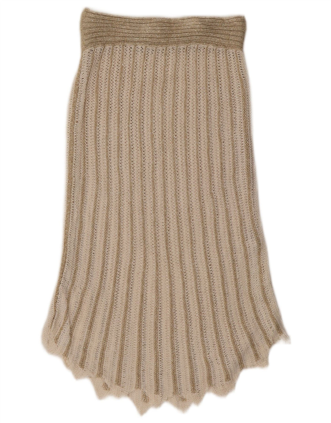 vintage Femme 2 Pièces Jupe Ensemble UK 8 Petit W26 Beige Rayé Acrylique