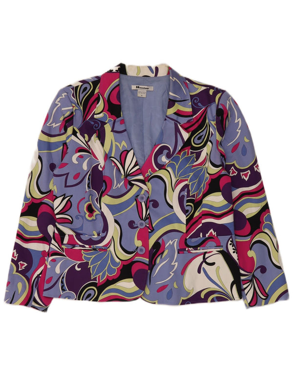 Nygard Veste blazer à 3 boutons pour femme US 16 2XL Bleu floral en coton