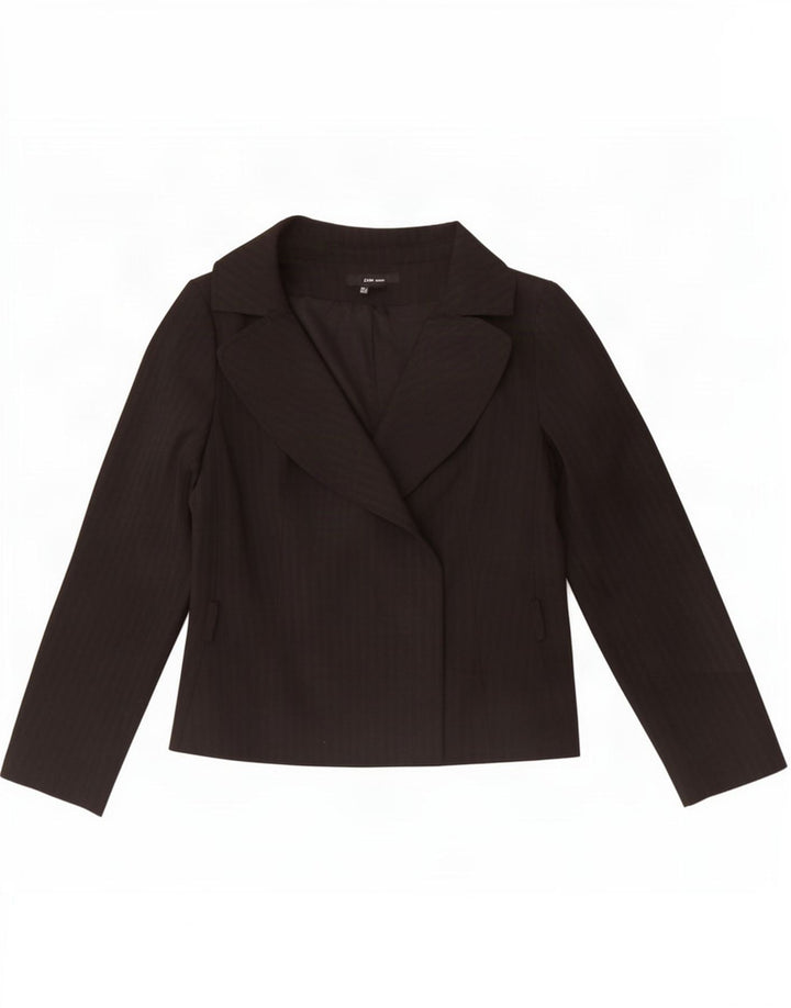 Zara Femme Blazer Veste UK 14 Grand Noir Rayé Polyester