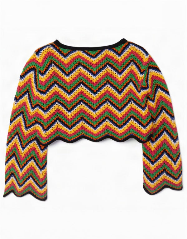 Zara Femme Chemisier Court Oversize UK 10 Petit Chevron Multicolore