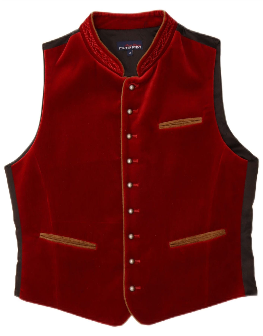 STOCKERPOINT Gilet Trachten Velours Homme EU 48 Petit Coton Rouge