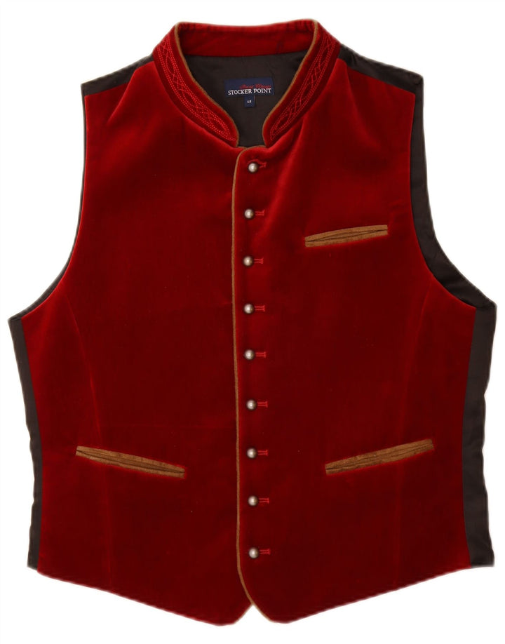 STOCKERPOINT Gilet Trachten Velours Homme EU 48 Petit Coton Rouge