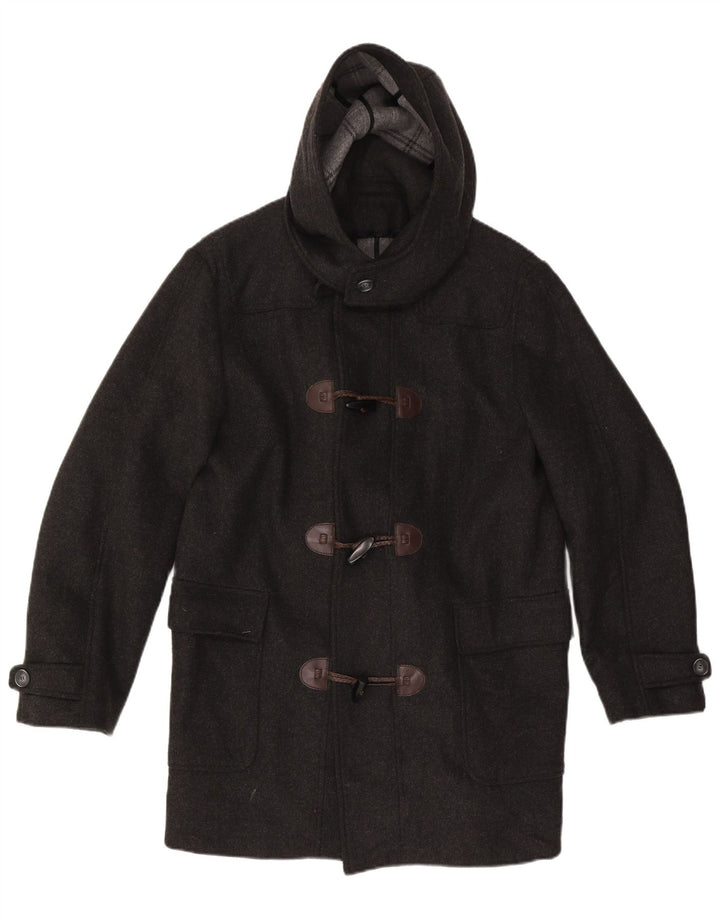 vintage Mens Hooded Duffle Jacket IT 50 Grande laine vierge grise