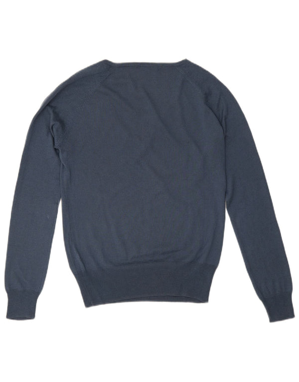Massimo Dutti Pull col V pour femme UK 12 Bleu moyen Soie