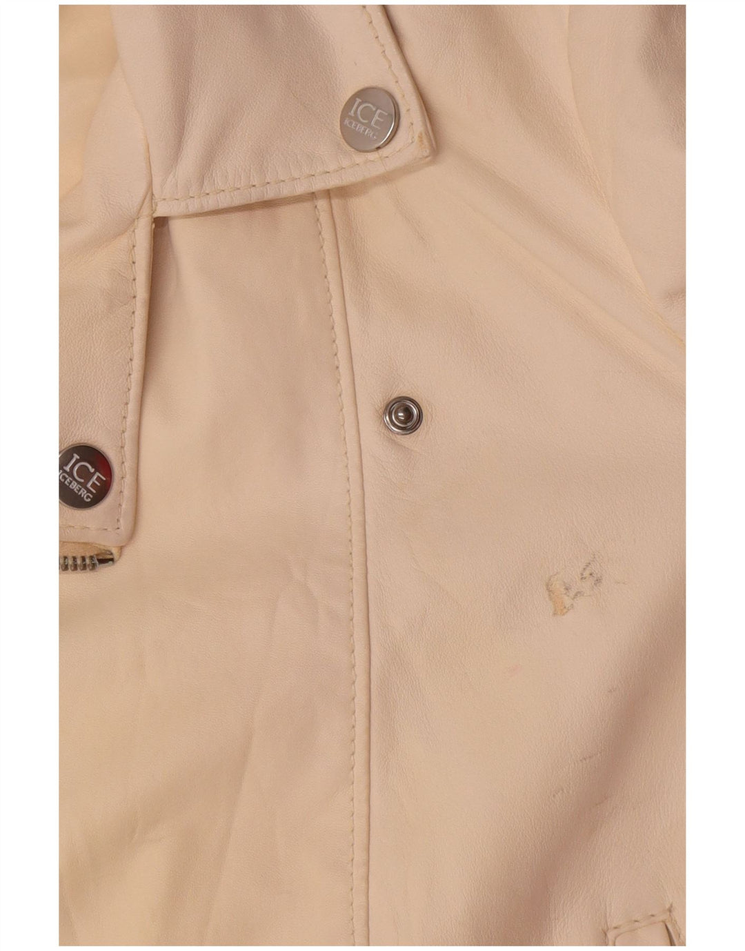 Iceberg Veste de motard en cuir pour femme UK 14 Medium Off White Cuir
