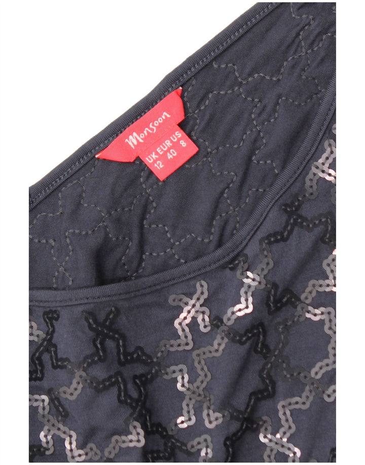 Monsoon Robe droite à manches courtes pour femme UK 12 Bleu marine moyen géométrique