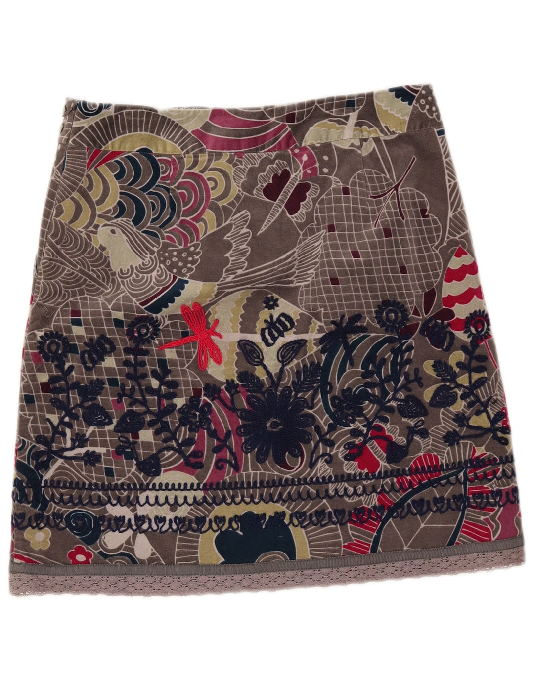 White Stuff Mini-jupe en velours pour femme UK 12 Medium W33 Coton floral gris