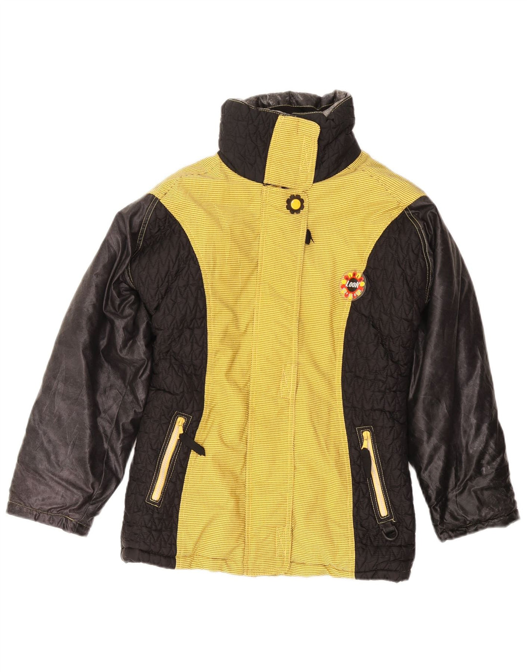 VINTAGE Veste coupe-vent femme UK 14 Coton colorblock jaune moyen